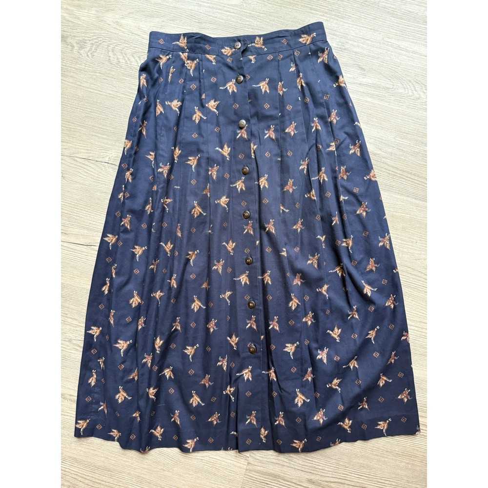 Vintage duck Print Skirt Mallard Birds 28 80s Navy Cotton Novelty